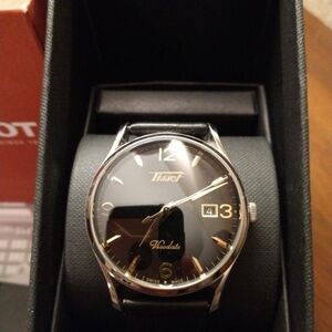 Tissot Visodate Black Dial Leather Strap Watch